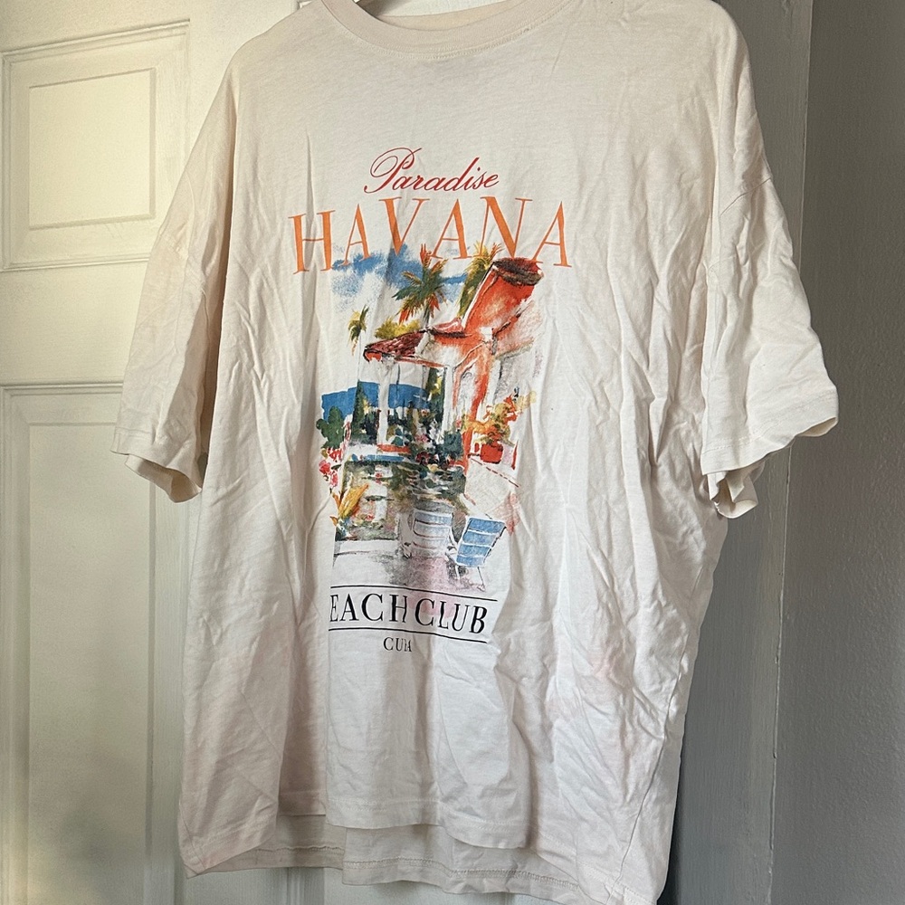 Fashion Nova Cream Havana Beach Club Graphic Tee with Orange Accents